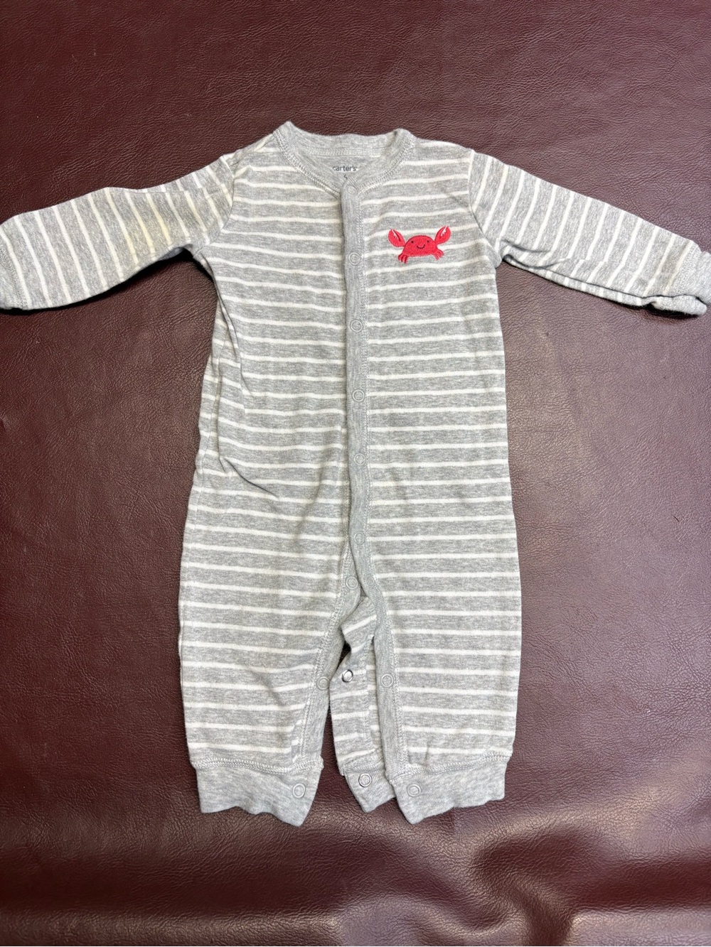 Carter's Gray & White Striped One-Piece with Red Crab Applique